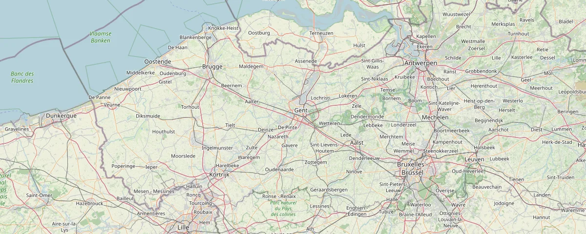 Kaart van Oost-Vlaanderen met Gent, Deinze, Lochristi, Evergem en Aalter